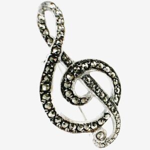 Silver & Marcasite Treble Clef Pin Brooch